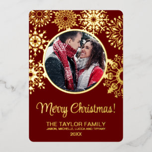 Tarjeta Festiva Con Relieve Metalizado Nevada navideña Merry Insertar marco de la familia