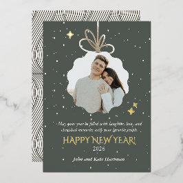 Tarjeta Festiva Con Relieve Metalizado New Years Foil Dark Holiday Green with Photo 