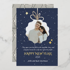 Tarjeta Festiva Con Relieve Metalizado New Years Foil Greeting Card with Photo Ornament