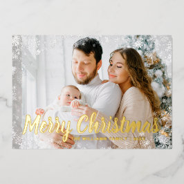 Tarjeta Festiva Con Relieve Metalizado Nieve Dorada