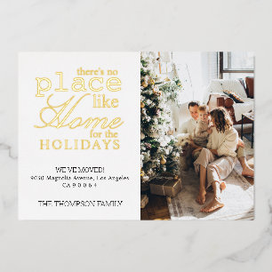 Tarjeta Festiva Con Relieve Metalizado No hay lugar para mudarse como foto de oro en casa