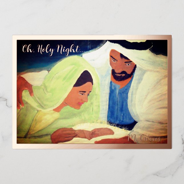 Tarjeta Festiva Con Relieve Metalizado Noche de Paz  (Anverso)