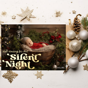 Tarjeta Festiva Con Relieve Metalizado Noche de Paz Primer Navidad del Bebé Minimal Retro