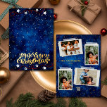 Tarjeta Festiva Con Relieve Metalizado Noche estrellada 4 fotos Collage Feliz Navidad Gol<br><div class="desc">¡Envíe alegría festiva con nuestra impresionante tarjeta de vacaciones de Relieve metalizado dorado navideño Starry Night 4 Photos Collage! Esta tarjeta captura el espíritu de las vacaciones, con un deslumbrante efecto digital de las estrellas de oro en la parte trasera, y efecto de las estrellas de oro con Relieve metalizado...</div>