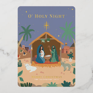 Tarjeta Festiva Con Relieve Metalizado Noche Santa Natividad Navidad