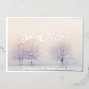Tarjeta Festiva Con Relieve Metalizado Noche silenciosa árboles de invierno foil