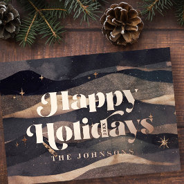 Tarjeta Festiva Con Relieve Metalizado Noche Starry Winter Sky Moda elegante moderna