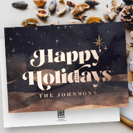 Tarjeta Festiva Con Relieve Metalizado Noche Starry Winter Sky Moda elegante moderna