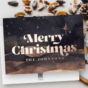 Tarjeta Festiva Con Relieve Metalizado Noche Starry Winter Sky Moda elegante moderna