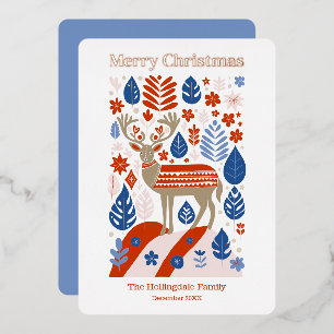 Tarjeta Festiva Con Relieve Metalizado Nochebuena de reno escandinavo moderno