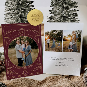 Tarjeta Festiva Con Relieve Metalizado Nochebuena Ornament Line Art Burgundy Photo