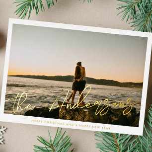 Tarjeta Festiva Con Relieve Metalizado Nombre de familia de tipografía Brush Script Foto