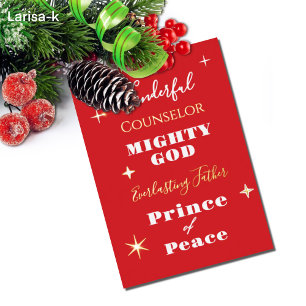 Tarjeta Festiva Con Relieve Metalizado Nombres del Consejero Maravilloso de Jesús Navidad