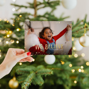 Tarjeta Festiva Con Relieve Metalizado Nosotros Creemos Superposición de Fotos Gold Gli