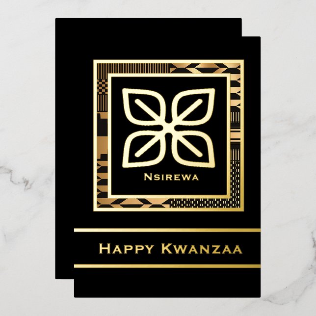 Tarjeta Festiva Con Relieve Metalizado Nsirewa Happy Kwanzaa (Esquema) (Anverso/Reverso)