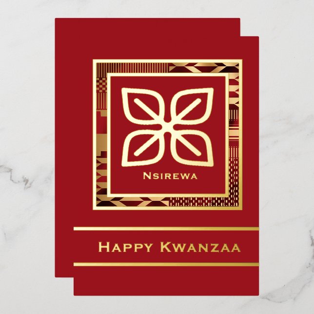 Tarjeta Festiva Con Relieve Metalizado Nsirewa Happy Kwanzaa (Rojo | Esbozo) (Anverso/Reverso)