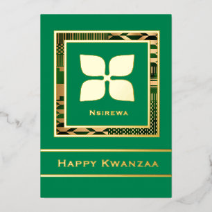 Tarjeta Festiva Con Relieve Metalizado Nsirewa Happy Kwanzaa (Verde)