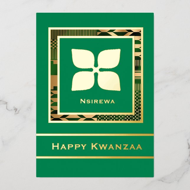 Tarjeta Festiva Con Relieve Metalizado Nsirewa Happy Kwanzaa (Verde) (Anverso)