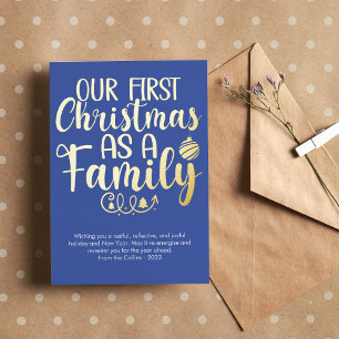 Tarjeta Festiva Con Relieve Metalizado Nuestra Primera Foto de Navidad Moderna