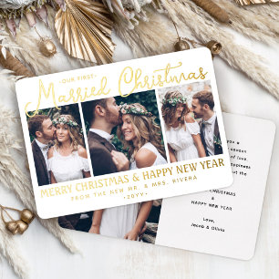 Tarjeta Festiva Con Relieve Metalizado Nuestra Primera Navidad de Casados Recién Casados