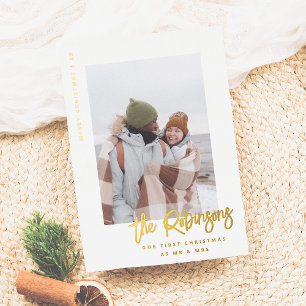 Tarjeta Festiva Con Relieve Metalizado Nuestra Primera Navidad Foto de Casados Modernos R