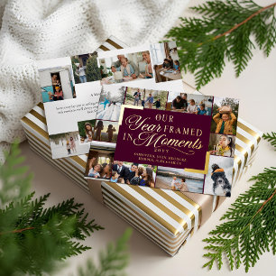Tarjeta Festiva Con Relieve Metalizado Nuestro año enmarcado en momentos Navidades de fot