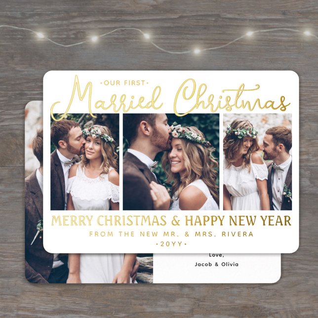 Tarjeta Festiva Con Relieve Metalizado Nuestros primeros Navidades casados recién casados (Subido por el creador)
