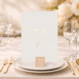 Tarjeta Festiva Con Relieve Metalizado Número de mesa de boda de marfil minimalista con o