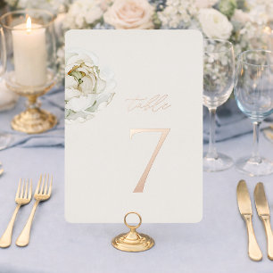 Tarjeta Festiva Con Relieve Metalizado Números de mesa florales marfil 1–19 Hoja de oro