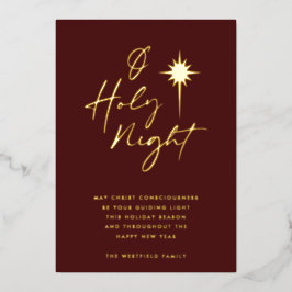 Tarjeta Festiva Con Relieve Metalizado O Estrella de la Santa Noche de Belén Borgoña y Or