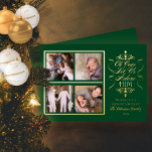 Tarjeta Festiva Con Relieve Metalizado Oh Come Déjennos Adorarle 4 Navidades de fotos<br><div class="desc">Hermoso y simplemente elegante "Oh Come Let Us Adore Him", cuatro familiares de fotos saludando con texto y acentos de Relieve metalizado reales. Simplemente personaliza con tus fotos, un mensaje único o usa el "Deseándote un Navidad bendito" que te proporcionamos, agrega tu nombre de familia y el año. Diseño de...</div>