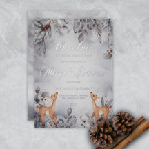Oh Deer Rustic Winter Floral Merry Relieve metaliz