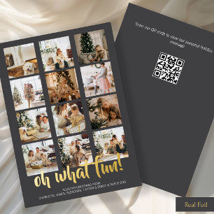 Tarjeta Festiva Con Relieve Metalizado Oh Qué Diversión Foto Navidad Código QR Personaliz