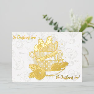 Tarjeta Festiva Con Relieve Metalizado ¡Oh té de Navidad!  ¡Oh té de Navidad!