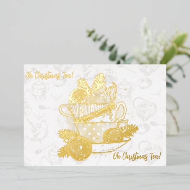 Tarjeta Festiva Con Relieve Metalizado ¡Oh té de Navidad!  ¡Oh té de Navidad! (Anverso de pie)