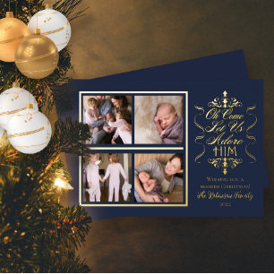 Tarjeta Festiva Con Relieve Metalizado Oh Venid Adoremosle 4 Fotos Navidad