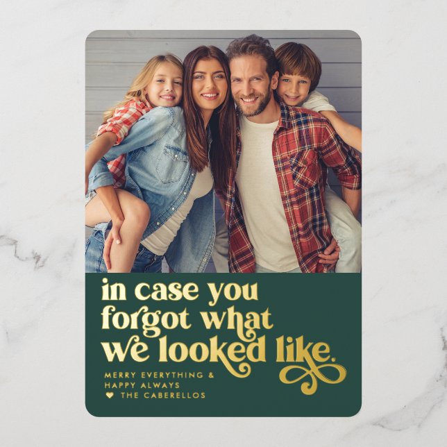 Tarjeta Festiva Con Relieve Metalizado Olvidamos cómo nos veíamos | Foto de Navidades (Anverso)