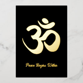 Tarjeta Festiva Con Relieve Metalizado Om | La paz comienza en | Meditación respiratoria