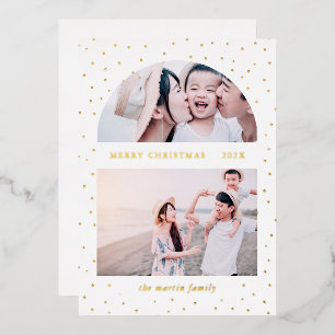 Tarjeta Festiva Con Relieve Metalizado Orbe Navideño Navidad Dos Fotos