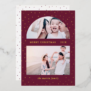 Tarjeta Festiva Con Relieve Metalizado Orbe Navideño Navidad Dos Fotos Uva