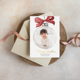 Tarjeta Festiva Con Relieve Metalizado Ornamento con Navidades de Bow
