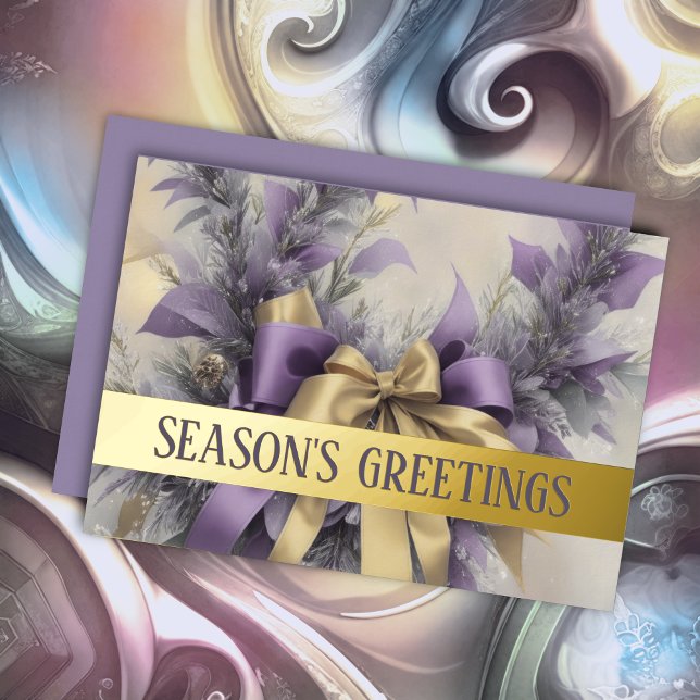 Tarjeta Festiva Con Relieve Metalizado Ornamentos Cinta satinada Evergreen Lavender Gold (Subido por el creador)