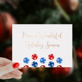 Tarjeta Festiva Con Relieve Metalizado Ornamentos de color azul y rojo Navidades modernos