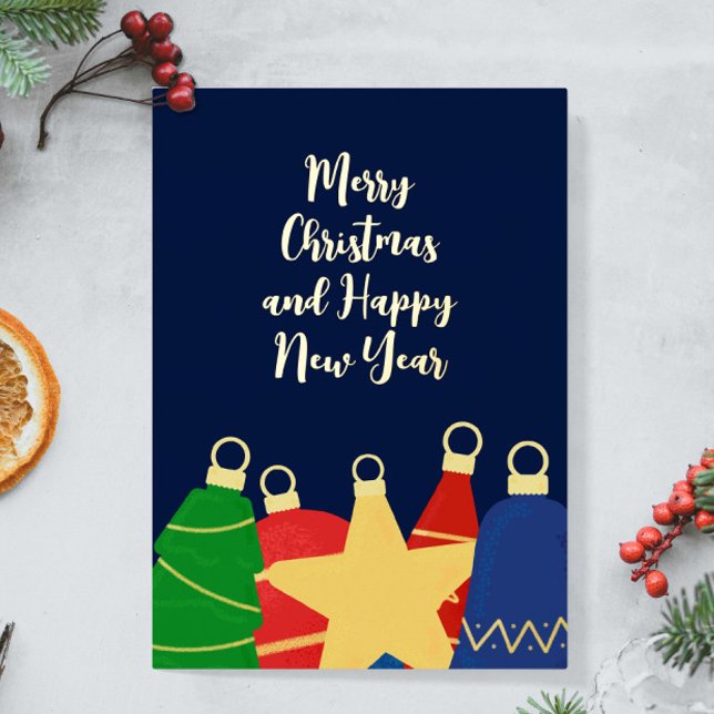 Tarjeta Festiva Con Relieve Metalizado Ornamentos de Navidad retro (Retro Christmas ornaments custom foil card  - personalize it with your photo and text)