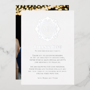 Tarjeta Festiva Con Relieve Metalizado Ornate Floral Monograma Boda Gracias Foto