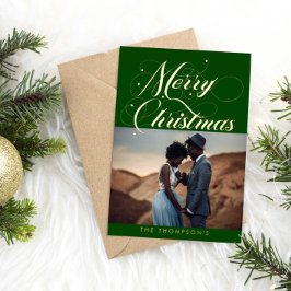 Tarjeta Festiva Con Relieve Metalizado Ornate Green Gold MerryChristmas Relieve metalizad