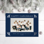 Tarjeta Festiva Con Relieve Metalizado Ornate Vintage Motif Hanukkah Photo Naval<br><div class="desc">Esquinas de motivos vintage en Relieve metalizado real; elegir entre oro,  plata o oro rosa; el color de fondo también se puede editar</div>