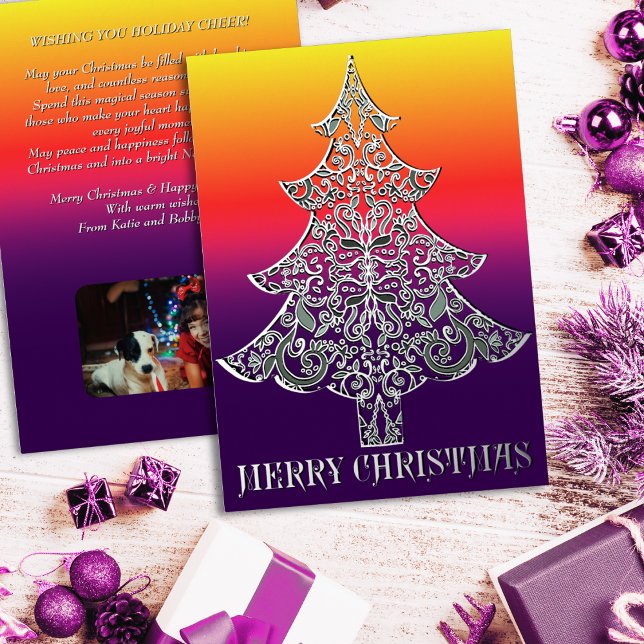 Tarjeta Festiva Con Relieve Metalizado Ornemental Filigree Pattern Christmas Tree Silver (Subido por el creador)