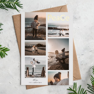 Tarjeta Festiva Con Relieve Metalizado Oro de los Navidades de Collage de fotos PeaCe 6