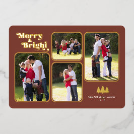 Tarjeta Festiva Con Relieve Metalizado Oro de los Navidades de fotografía retro de Merry 